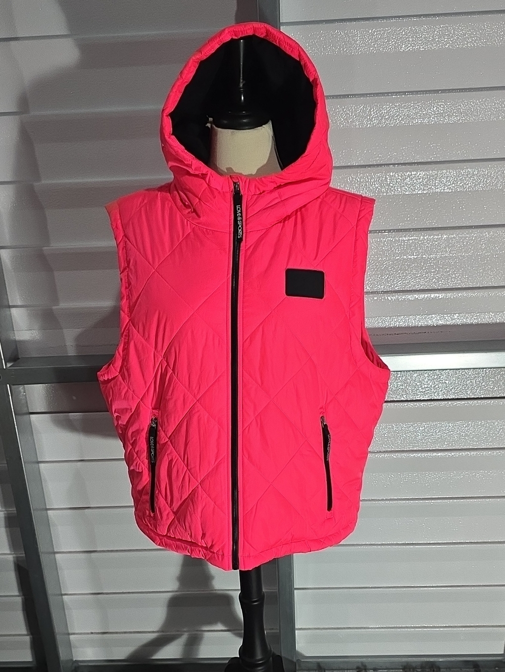 Love & Sports Neon Pink Quilted Hooded Vest - Women's Sleeveless Jacket XXL (20)